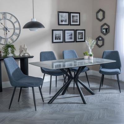 Ripon Grey Ceramic Dining Set Darwin Dark Grey Fabric Dining Chair