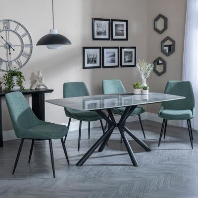 Ripon Grey Ceramic Dining Set Darwin Green Fabric Dining Chair