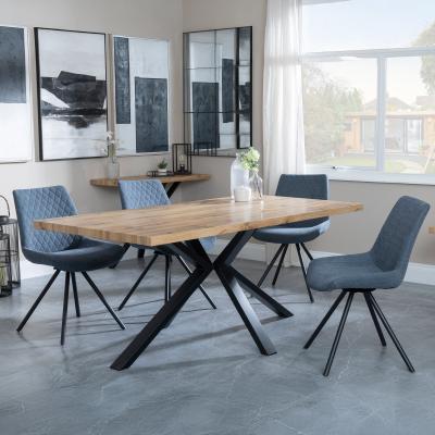 Bronx Industrial Oak Effect Dining Set With Spider Legs Boden Dark Grey Fabric Swivel Dining Chair