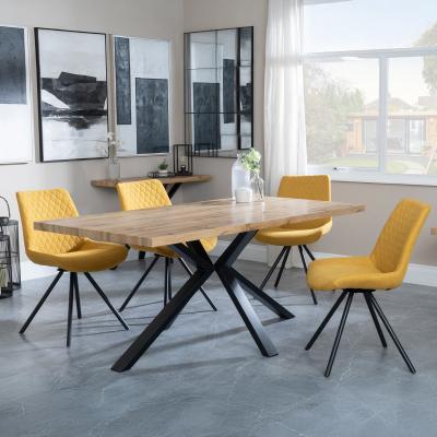 Bronx Industrial Oak Effect Dining Set With Spider Legs Boden Yellow Fabric Swivel Dining Chair