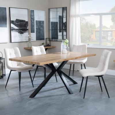 Bronx Industrial Oak Effect Dining Set With Spider Legs Corona Beige Fabric Dining Chair