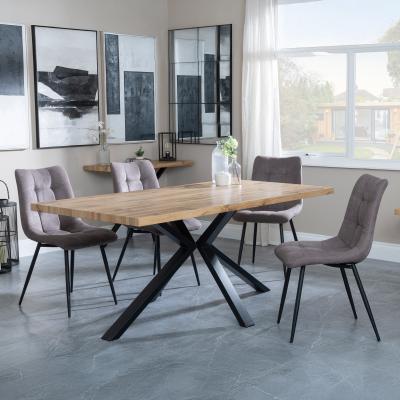 Bronx Industrial Oak Effect Dining Set With Spider Legs Corona Camel Fabric Dining Chair