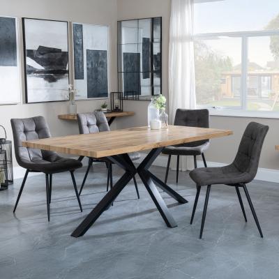 Bronx Industrial Oak Effect Dining Set With Spider Legs Corona Grey Fabric Dining Chair