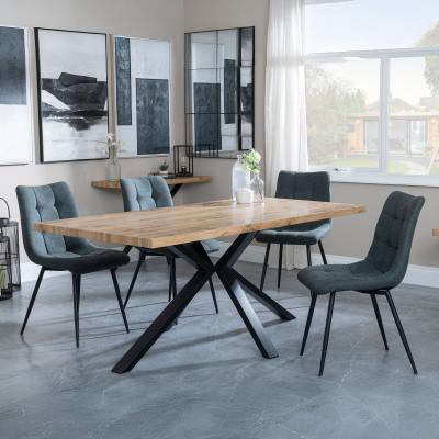 Bronx Industrial Oak Effect Dining Set With Spider Legs Corona Light Grey Fabric Dining Chair