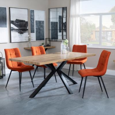 Bronx Industrial Oak Effect Dining Set With Spider Legs Corona Orange Fabric Dining Chair