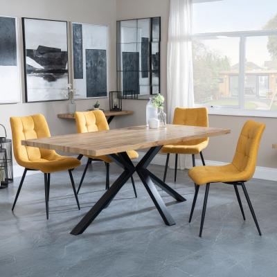 Bronx Industrial Oak Effect Dining Set With Spider Legs Corona Yellow Fabric Dining Chair