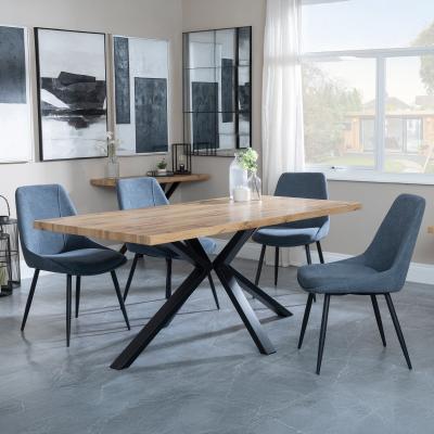 Bronx Industrial Oak Effect Dining Set With Spider Legs Darwin Dark Grey Fabric Dining Chair