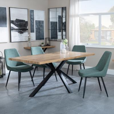 Bronx Industrial Oak Effect Dining Set With Spider Legs Darwin Green Fabric Dining Chair