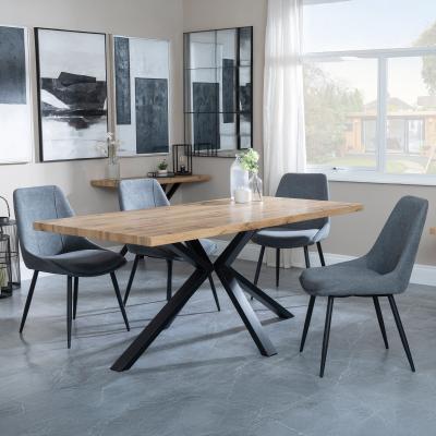 Bronx Industrial Oak Effect Dining Set With Spider Legs Darwin Grey Fabric Dining Chair