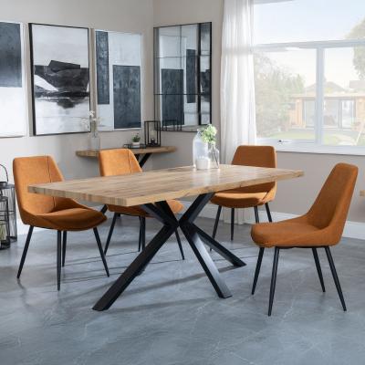 Bronx Industrial Oak Effect Dining Set With Spider Legs Darwin Orange Fabric Dining Chair