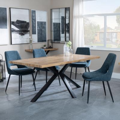 Bronx Industrial Oak Effect Dining Set With Spider Legs Peyton Blue Fabric Dining Chair