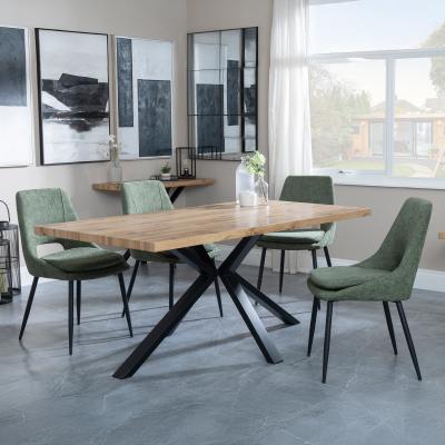 Bronx Industrial Oak Effect Dining Set With Spider Legs Peyton Green Fabric Dining Chair