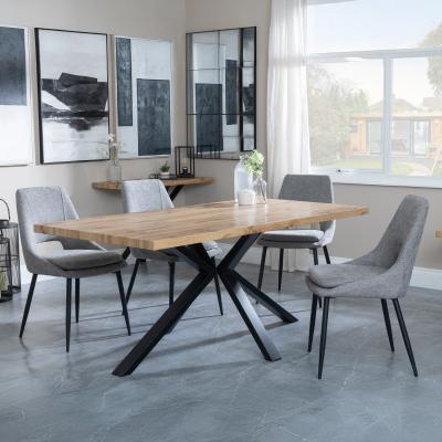 Bronx Industrial Oak Effect Dining Set With Spider Legs Peyton Grey Fabric Dining Chair