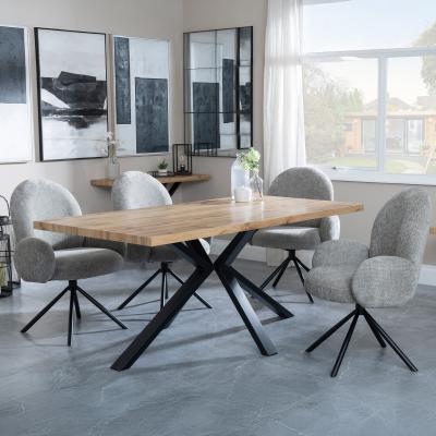 Bronx Industrial Oak Effect Dining Set With Spider Legs Theo Dark Grey Fabric Swivel Dining Chair