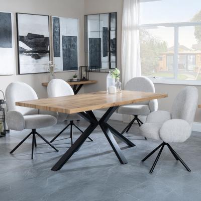 Bronx Industrial Oak Effect Dining Set With Spider Legs Theo Grey Fabric Swivel Dining Chair