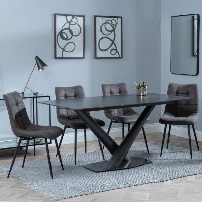 Maldon Black Ceramic Dining Set Corona Grey Fabric Dining Chair