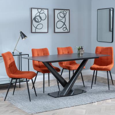 Maldon Black Ceramic Dining Set Corona Orange Fabric Dining Chair