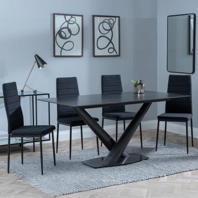 Maldon Black Ceramic Dining Set Lido Black Fabric Dining Chair With Black Legs