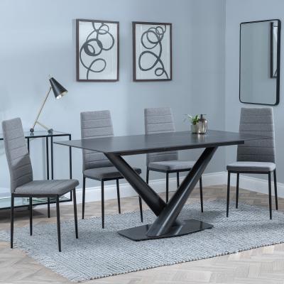 Maldon Black Ceramic Dining Set Lido Dark Grey Fabric Dining Chair With Black Legs