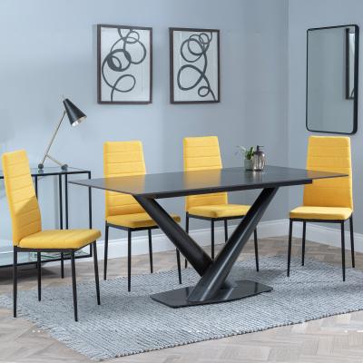 Maldon Black Ceramic Dining Set Lido Yellow Fabric Dining Chair With Black Legs