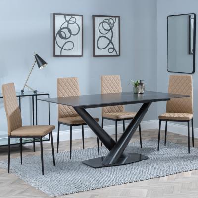 Maldon Black Ceramic Dining Set Metro Cappuccino Leather Dining Chair With Black Legs