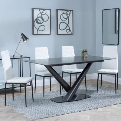 Maldon Black Ceramic Dining Set Metro White Leather Dining Chair With Black Legs