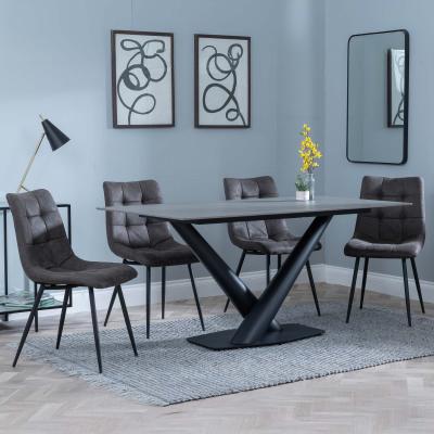 Maldon Grey Ceramic Dining Set Corona Grey Fabric Dining Chair