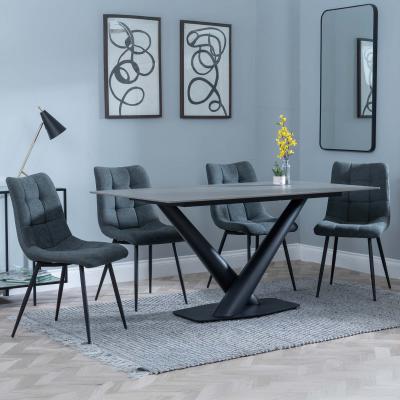 Maldon Grey Ceramic Dining Set Corona Light Grey Fabric Dining Chair