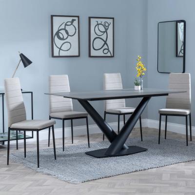 Maldon Grey Ceramic Dining Set Lido Sand Fabric Dining Chair With Black Legs