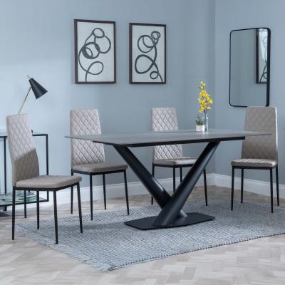 Maldon Grey Ceramic Dining Set Metro Beige Leather Dining Chair With Black Legs