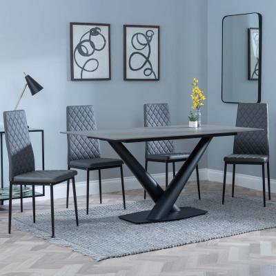 Maldon Grey Ceramic Dining Set Metro Grey Leather Dining Chair With Black Legs