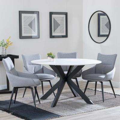 Novara White Ceramic 4 Seater Round Dining Set 4 Ace Grey Fabric Swivel Dining Chair