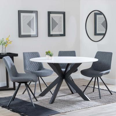 Novara White Ceramic 4 Seater Round Dining Set 4 Boden Grey Fabric Swivel Dining Chair