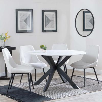 Novara White Ceramic 4 Seater Round Dining Set 4 Darwin Cream Fabric Dining Chair