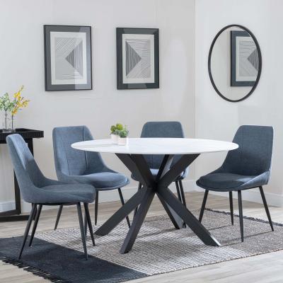 Novara White Ceramic 4 Seater Round Dining Set 4 Darwin Dark Grey Fabric Dining Chair