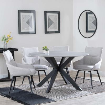 Novara Grey Ceramic 4 Seater Round Dining Set 4 Ace Beige Fabric Swivel Dining Chair