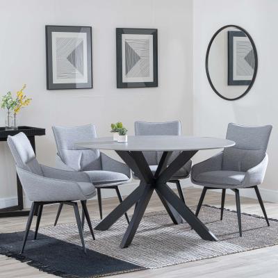 Novara Grey Ceramic 4 Seater Round Dining Set 4 Ace Grey Fabric Swivel Dining Chair