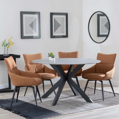 Novara Grey Ceramic 4 Seater Round Dining Set 4 Ace Orange Fabric Swivel Dining Chair