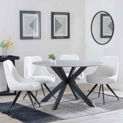 Novara Grey Ceramic 4 Seater Round Dining Set 4 Arctic Cream Velvet Fabric Swivel Dining Chair