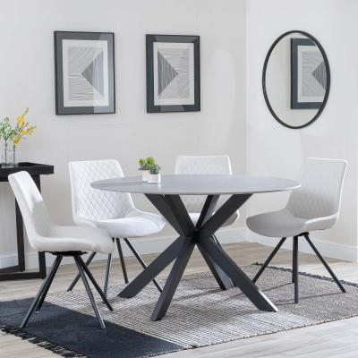 Novara Grey Ceramic 4 Seater Round Dining Set 4 Boden Cream Fabric Swivel Dining Chair