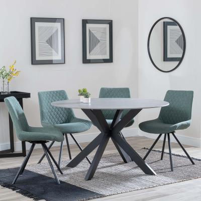 Novara Grey Ceramic 4 Seater Round Dining Set 4 Boden Green Fabric Swivel Dining Chair