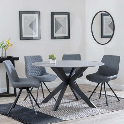 Novara Grey Ceramic 4 Seater Round Dining Set 4 Boden Grey Fabric Swivel Dining Chair