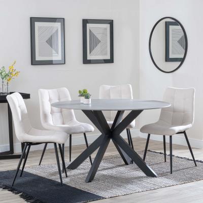 Novara Grey Ceramic 4 Seater Round Dining Set 4 Corona Beige Fabric Dining Chair