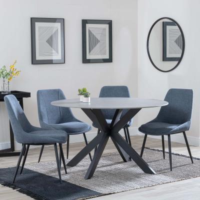 Novara Grey Ceramic 4 Seater Round Dining Set 4 Darwin Dark Grey Fabric Dining Chair