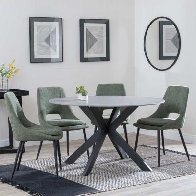 Novara Grey Ceramic 4 Seater Round Dining Set 4 Peyton Green Fabric Dining Chair