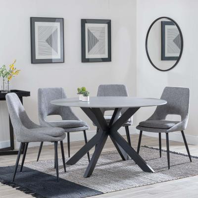 Novara Grey Ceramic 4 Seater Round Dining Set 4 Peyton Grey Fabric Dining Chair