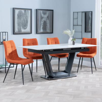 Alpha White Ceramic Extending Dining Set Corona Orange Fabric Dining Chair