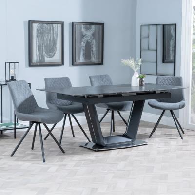 Alpha Black Ceramic Extending Dining Set Boden Grey Fabric Swivel Dining Chair