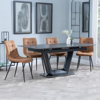 Alpha Black Ceramic Extending Dining Set Corona Brown Fabric Dining Chair