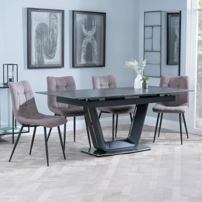 Alpha Black Ceramic Extending Dining Set Corona Camel Fabric Dining Chair